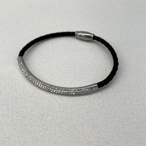 Black leather rhinestone bracelet